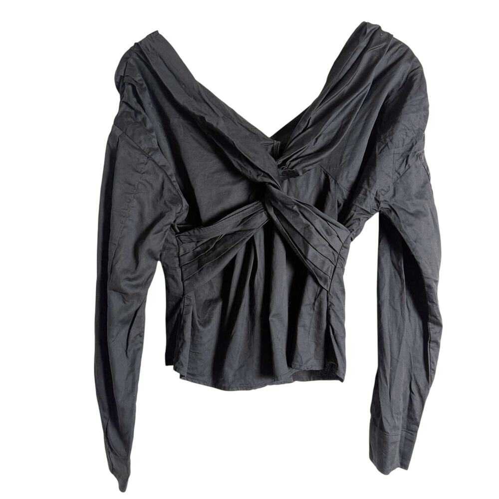 Moussy Black Twisted Button Front Long Sleeve Poplin Top Size Small